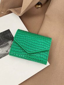 鱷魚壓紋短皮夾口袋皮夾小錢包身份窗戶三折女士皮夾 - 綠色 - 查看 5