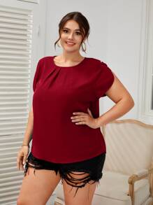 SHEIN Clasi Plus Pearl Beaded Fold Pleated Top - Burgundy - View 4
