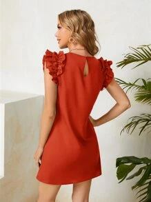 SHEIN Clasi Vestido unicolor ribete con fruncido