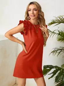 SHEIN Clasi Vestido unicolor ribete con fruncido
