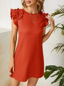 SHEIN Clasi Vestido unicolor ribete con fruncido