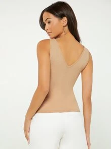 SHEIN BASICS 素色V領背心上衣 - 杏色 - 查看 2