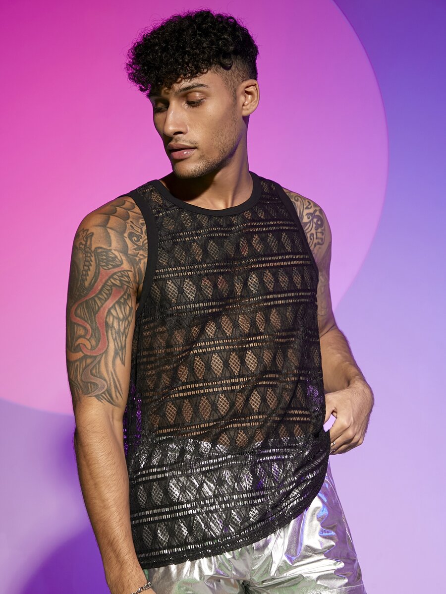 Manfinity Men Lace Tank Top - Black - View 1