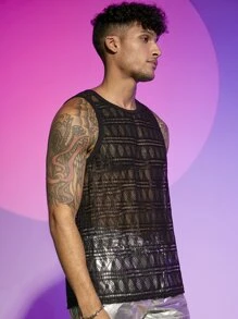 Manfinity Men Lace Tank Top - Black - View 2