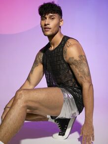Manfinity Men Lace Tank Top - Black - View 5