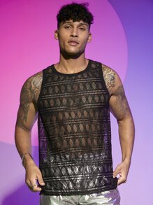Manfinity Men Lace Tank Top - Black - View 6