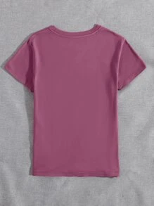 SHEIN LUNE Áo thun nữ Hoa Slogan Giải trí - Màu tím - Xem 2