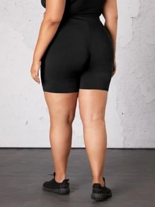 SHEIN CURVE+ Plus Solid High Waist Cycling Shorts - Black - View 2