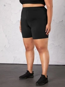 SHEIN CURVE+ Plus Solid High Waist Cycling Shorts - Black - View 5