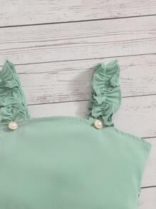 SHEIN meninas pequenas acabamento de folho Top camis & detalhe do botão Shorts