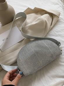 Bolso de pecho con cadena decorativa con strass, bolso de cintura de una sola pieza - Plateado - Ver 6