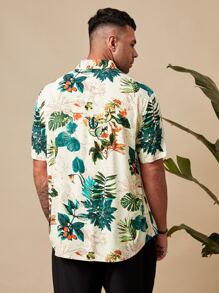 Manfinity VCAY Camisa para hombres de talla grande con estampado tropical, botones en la manga corta, gráfico colorido, camisa de vacaciones en la playa - Multicolor - Ver 2