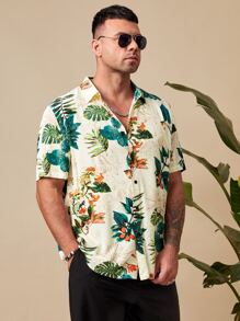 Manfinity VCAY Camisa para hombres de talla grande con estampado tropical, botones en la manga corta, gráfico colorido, camisa de vacaciones en la playa - Multicolor - Ver 5