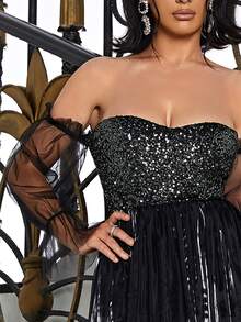 Missord Đầm Tương phản Mesh ghép mộng kim sa Dây kéo Cà vạt nhuộm Hấp dẫn - màu đen - Xem 7