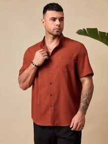 Manfinity VCAY Loose Fit Men's Solid Color Patched Pocket Shirt - Burnt Orange - View 1