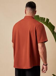 Manfinity VCAY Loose Fit Men's Solid Color Patched Pocket Shirt - Burnt Orange - View 2