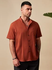 Manfinity VCAY Loose Fit Men's Solid Color Patched Pocket Shirt - Burnt Orange - View 3