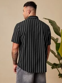 GENTILAND Men Plus Striped Print Shirt - Black - View 2