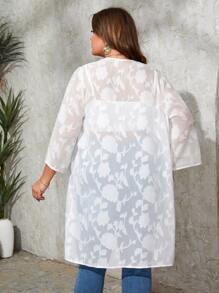 SHEIN 大碼提花開門襟雪紡和服罩衫 - 白色 - 查看 2