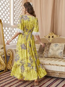 Váy ngủ & áo ngủ Nữ Tương phản ren Viên lá sen Hoa Hoàng gia - Nhiều màu - Xem 2