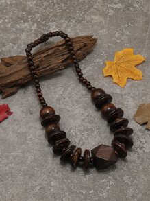 Bohemian Classic Fashion Multi-Color Beaded Necklace, - Coffee Brown - View 3
