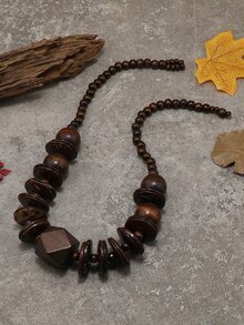 Bohemian Classic Fashion Multi-Color Beaded Necklace, - Coffee Brown - View 4