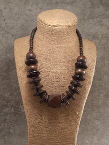 Bohemian Classic Fashion Multi-Color Beaded Necklace, - Coffee Brown - View 1