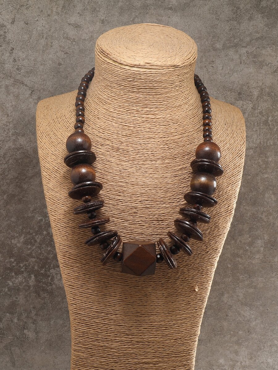 Bohemian Classic Fashion Multi-Color Beaded Necklace, - Coffee Brown - View 1