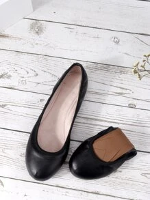 Bailarinas minimalistas, zapatos planos de mujer de color sólido elegante negro - Negro - Ver 2