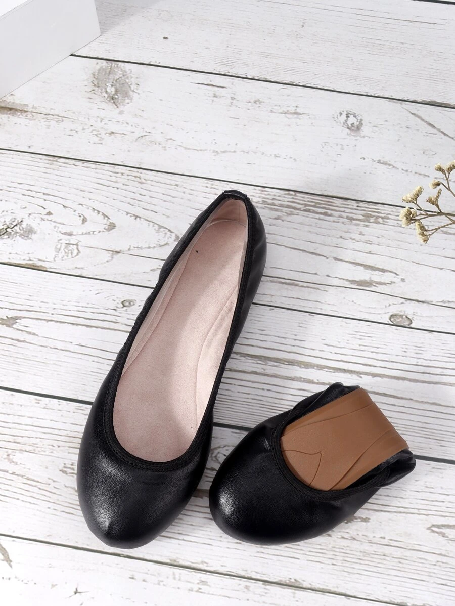 Bailarinas minimalistas, zapatos planos de mujer de color sólido elegante negro