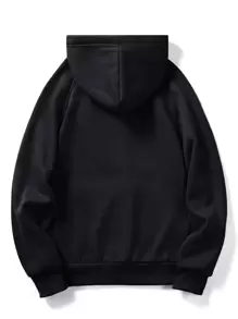 ROMWE MEN Prep Men Kangaroo Pocket Letter Graphic Hoodie, School - Black - View 2