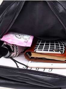 Vattentät , PU , Flip Ryggsäck , Lätt grafisk ryggsäck med väska Charm Skolväska För Graduate , Teen Girls Freshman , Sophomore , Junior & Senior In College , University & High School Perfekt för utomhusresor & Back To School - Svart - Visa 4