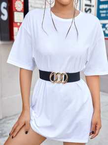 Geometric Metal Decor Wide Belt - Black - View 1