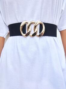 Geometric Metal Decor Wide Belt - Black - View 3