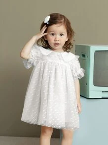 女童荷叶边彼得潘领罩衫连衣裙 - 白色 - 查看 1