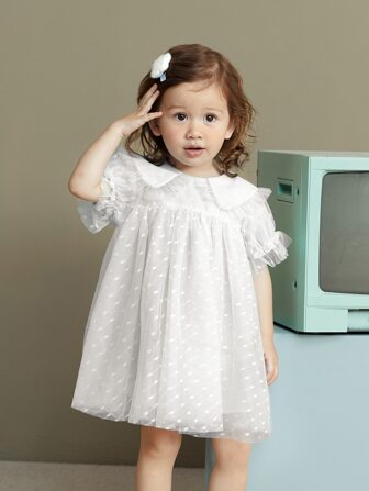 Niñita Vestido smock ribete con fruncido de cuello bobo