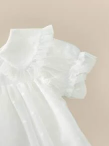 女童荷叶边彼得潘领罩衫连衣裙 - 白色 - 查看 5