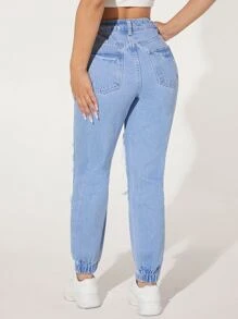 SHEIN PETITE Quần jean nữ Cắt ra Bị tách Dây kéo màu trơn - Rửa nhẹ - Xem 2