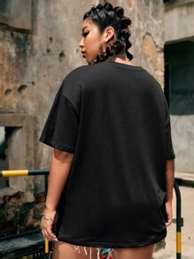 Flirla Áo thun Plus size Lá thư Loại bướm Giải trí - màu đen - Xem 2