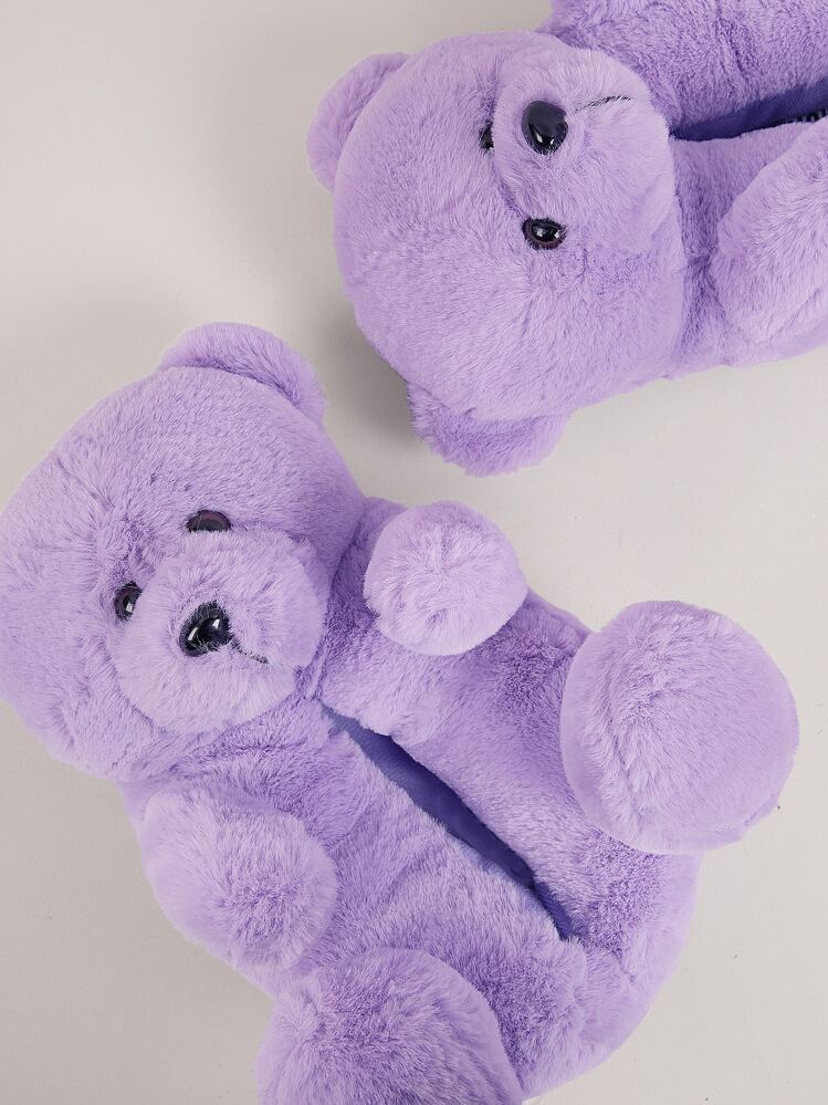 Soft Plush Animal Bedroom Slippers - Purple - View 2