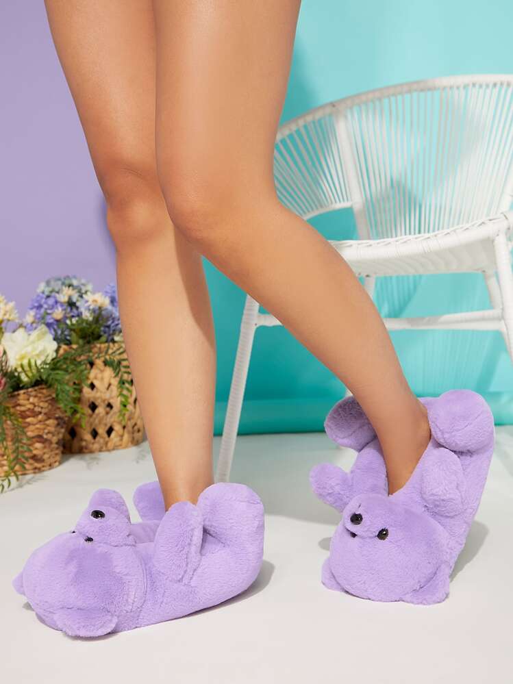 Soft Plush Animal Bedroom Slippers - Purple - View 4