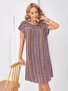 EMERY ROSE Flower Print Dolman Sleeve Tunic Dress - Multicolor - View 3