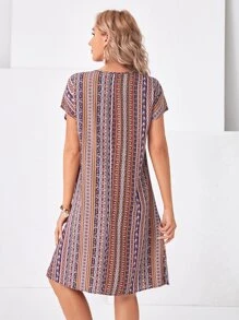 EMERY ROSE Flower Print Dolman Sleeve Tunic Dress - Multicolor - View 2