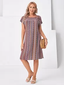 EMERY ROSE Flower Print Dolman Sleeve Tunic Dress - Multicolor - View 4