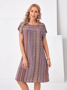 EMERY ROSE Flower Print Dolman Sleeve Tunic Dress - Multicolor - View 1