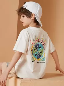 Tween Boy Printed Short Sleeve T-Shirt - White - View 1