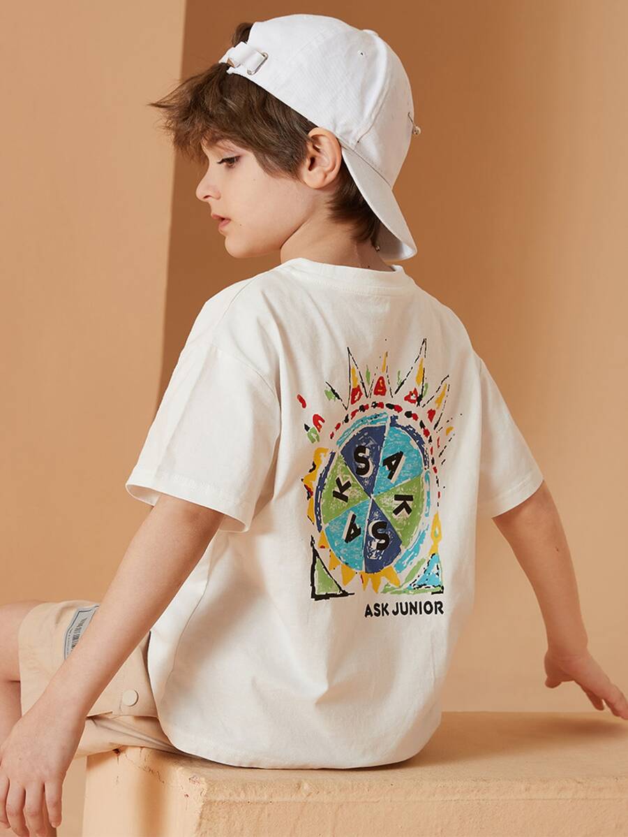Tween Boy Printed Short Sleeve T-Shirt - White - View 1