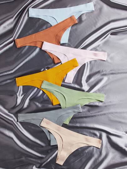 طقم سروال داخلي موحدة اللون سلس 7 قطع