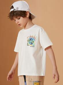 Tween Boy Printed Short Sleeve T-Shirt - White - View 2