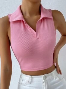Chiquease Solid Ribbed Knit Tank Top - Baby Pink - View 4